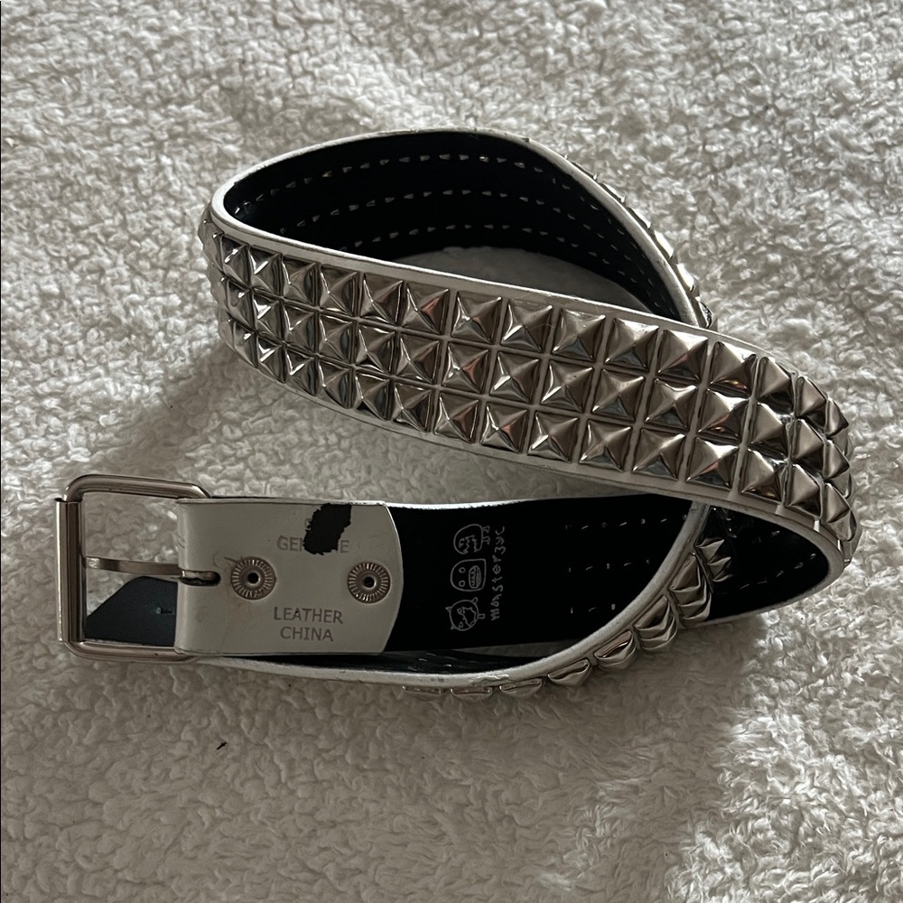 Studded Silver Leather Belt